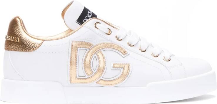 Dolce & Gabbana Portofino sneaker van kalfsleer met lamsleren details en logo