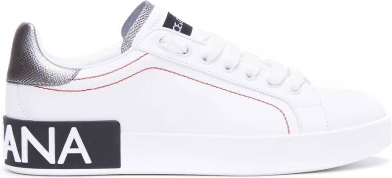 Dolce & Gabbana Witte Portofino Sneakers met Contrasterend Detail Witte lage sneakers met zilveren gelamineerde hiel White Dames