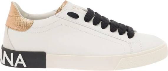 Dolce & Gabbana Witte Zwarte en Goudkleurige Portofino Lage Sneakers White Dames