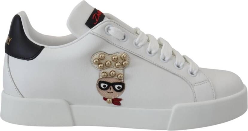 Dolce & Gabbana Luxe Witte Portofino Leren Sneakers White Dames