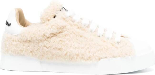 Dolce & Gabbana Gestempeld Logo Leren Trainers Beige Dames