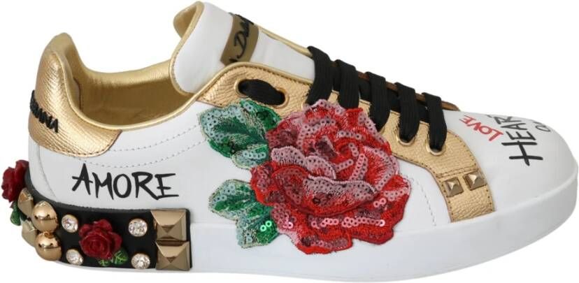 Dolce & Gabbana Witte Rozen Sequined Crystal Sneakers Multicolor Dames