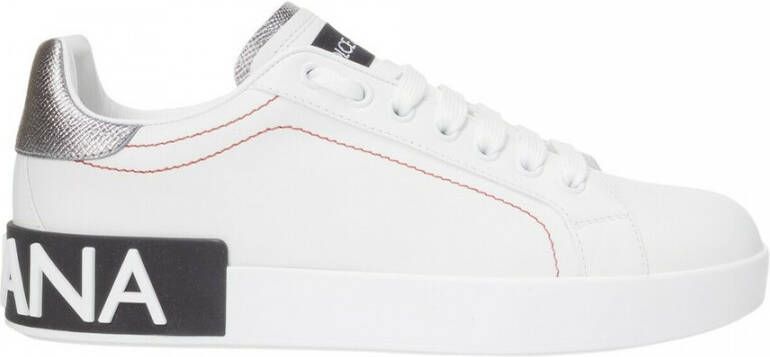 Dolce & Gabbana Witte Portofino Sneakers met Contrasterend Detail Witte lage sneakers met zilveren gelamineerde hiel White Dames