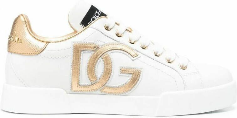 Dolce & Gabbana Portofino sneaker van kalfsleer met lamsleren details en logo