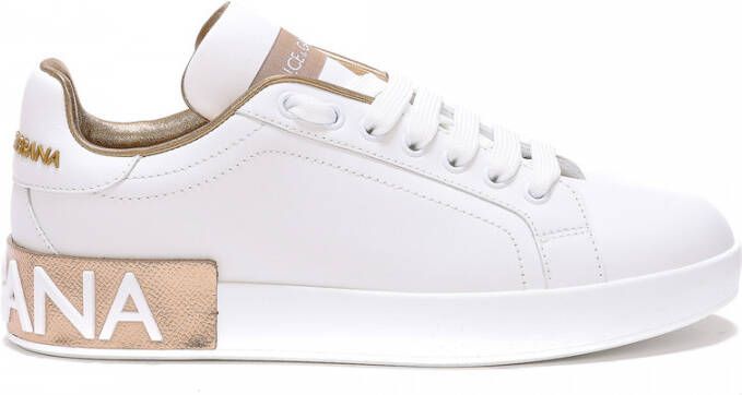 Dolce & Gabbana Portofino Sneakers Dolce Gabbana Gold Dust Leather Beige Dames