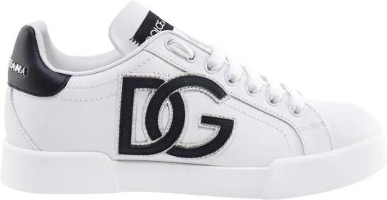 Dolce & Gabbana Witte Leren Sneakers Ronde Neus Vetersluiting White Dames