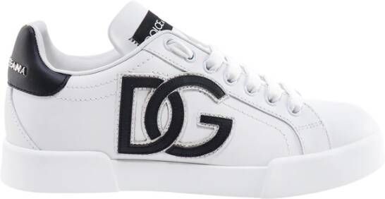 Dolce & Gabbana Witte Leren Sneakers met Versterkte Hiel en Rubberen Zool White Dames