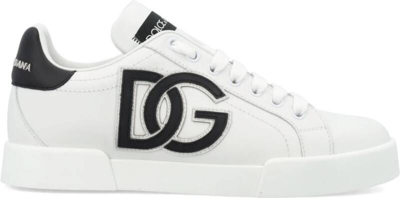 Dolce & Gabbana Witte Leren Sneakers Ronde Neus Vetersluiting White Dames