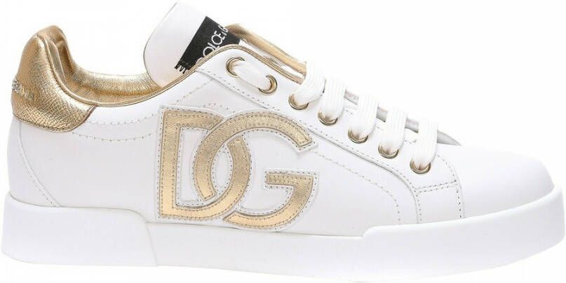 Dolce & Gabbana Portofino sneaker van kalfsleer met lamsleren details en logo