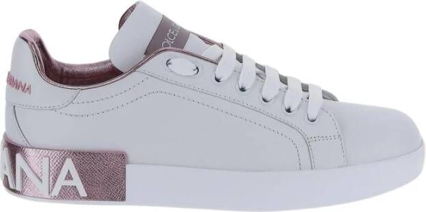 Dolce & Gabbana Portofino Sneaker van kalfsnappaleer White Dames