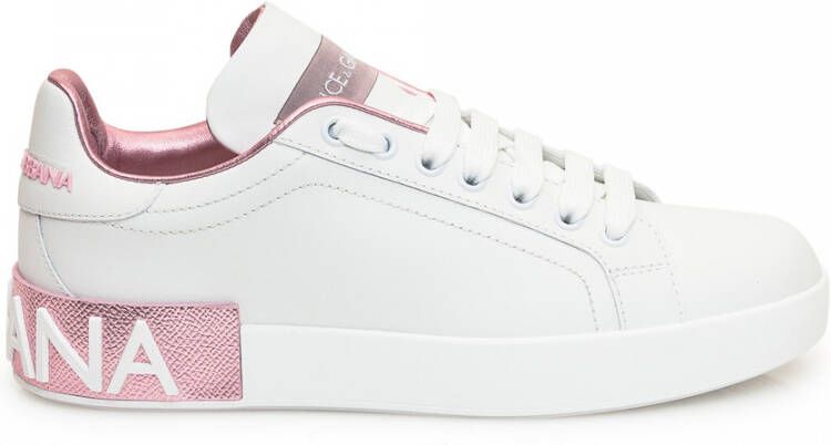 Dolce & Gabbana Portofino Sneaker van kalfsnappaleer White Dames