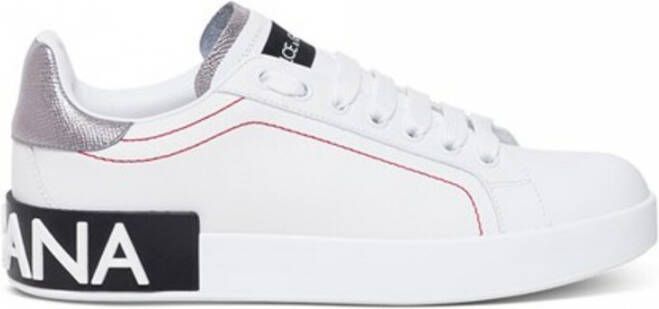 Dolce & Gabbana Witte Portofino Sneakers met Contrasterend Detail Witte lage sneakers met zilveren gelamineerde hiel White Dames