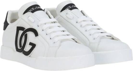 Dolce & Gabbana Witte Leren Sneakers Ronde Neus Vetersluiting White Dames