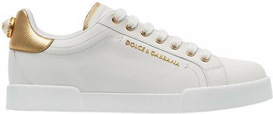 Dolce & Gabbana Witte leren sneakers met gouden en witte logo-applicaties White Dames