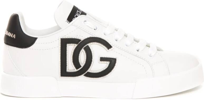 Dolce & Gabbana Witte Leren Sneakers Ronde Neus Vetersluiting White Dames