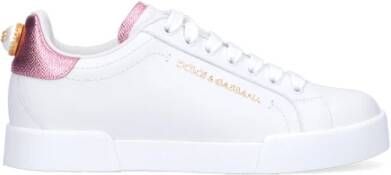 Dolce & Gabbana Klassieke Sneaker met Contrasterende Hak en Kunstmatige Parelversieringen White Dames