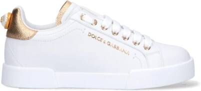 Dolce & Gabbana Witte leren sneakers met gouden en witte logo-applicaties White Dames