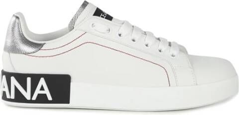 Dolce & Gabbana Witte Portofino Sneakers met Contrasterend Detail Witte lage sneakers met zilveren gelamineerde hiel White Dames