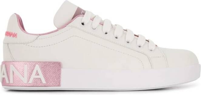 Dolce & Gabbana Portofino Sneaker van kalfsnappaleer White Dames