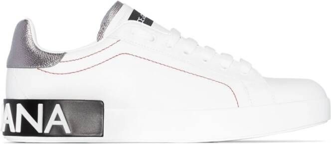 Dolce & Gabbana Witte Portofino Sneakers met Contrasterend Detail Witte lage sneakers met zilveren gelamineerde hiel White Dames