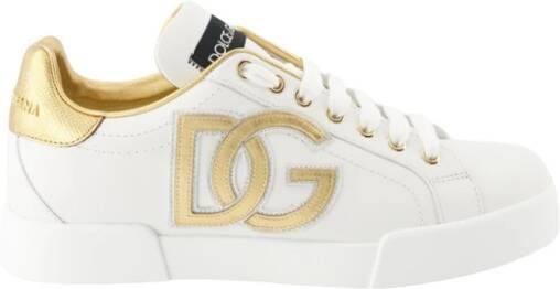 Dolce & Gabbana Portofino sneaker van kalfsleer met lamsleren details en logo