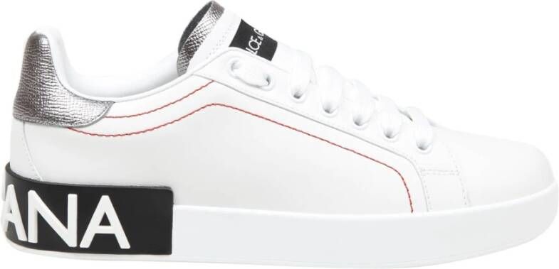 Dolce & Gabbana Witte Portofino Sneakers met Contrasterend Detail Witte lage sneakers met zilveren gelamineerde hiel White Dames