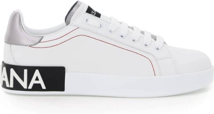 Dolce & Gabbana Witte Portofino Sneakers met Contrasterend Detail Witte lage sneakers met zilveren gelamineerde hiel White Dames