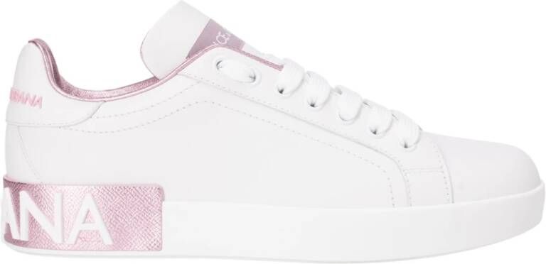 Dolce & Gabbana Witte en roze sneakers van kalfsleer White Dames