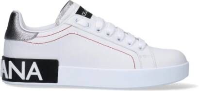 Dolce & Gabbana Witte Portofino Sneakers met Contrasterend Detail Witte lage sneakers met zilveren gelamineerde hiel White Dames