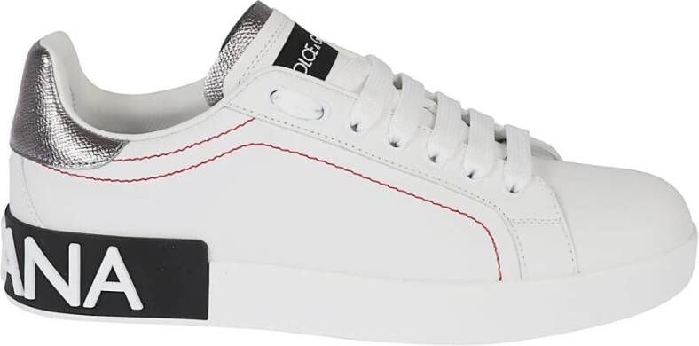 Dolce & Gabbana Witte Portofino Sneakers met Contrasterend Detail Witte lage sneakers met zilveren gelamineerde hiel White Dames