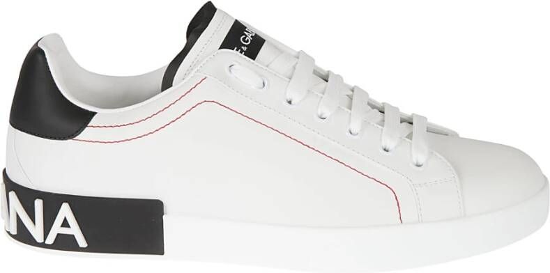 Dolce & Gabbana Portofino Sneakers Leren Sneakers met Baroklogo White Heren