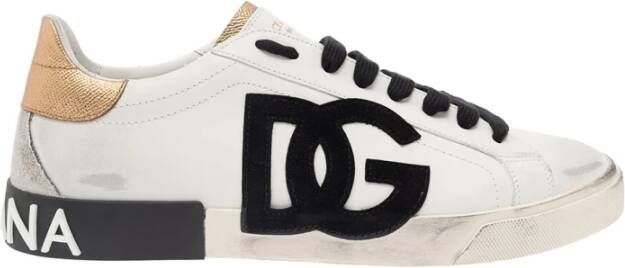Dolce & Gabbana Witte en Goudkleurige Portofino Lage Sneakers White Heren