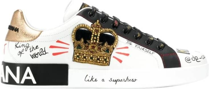 Dolce & Gabbana Portofino sneakers in printed nappa calfskin with patch Wit Heren