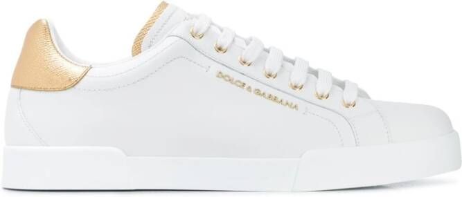 Dolce & Gabbana Witte leren sneakers met gouden en witte logo-applicaties White Dames