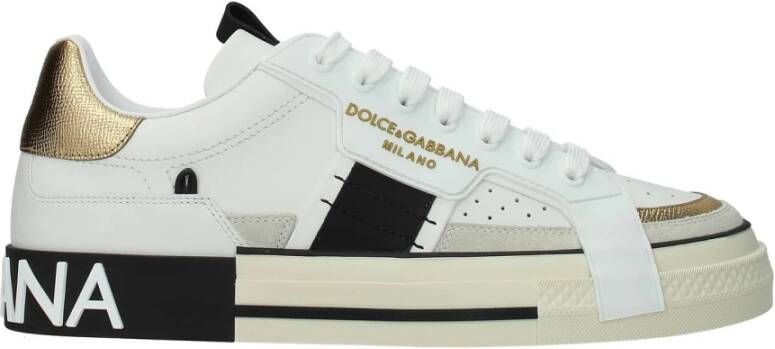 Dolce & Gabbana Witte en gouden leren Custom 2.Zero lage sneakers White Heren