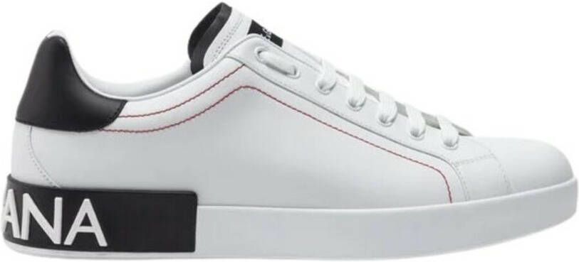 Dolce & Gabbana Portofino Sneakers Leren Sneakers met Baroklogo White Heren