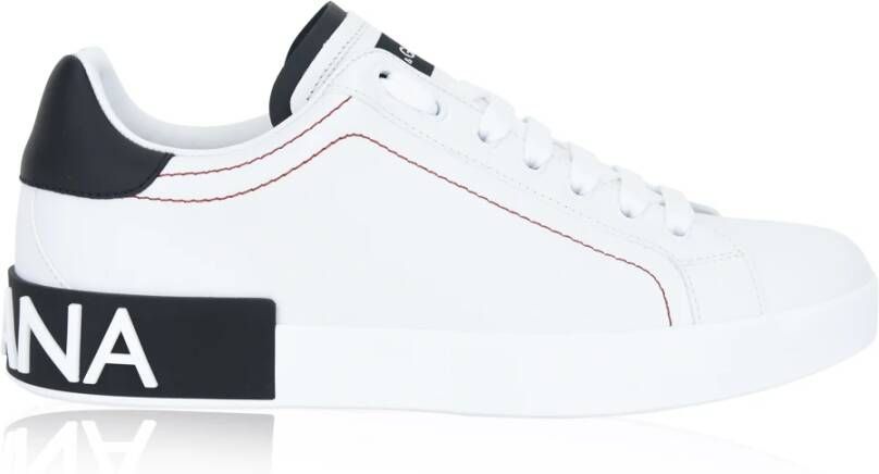 Dolce & Gabbana Portofino Sneakers Leren Sneakers met Baroklogo White Heren