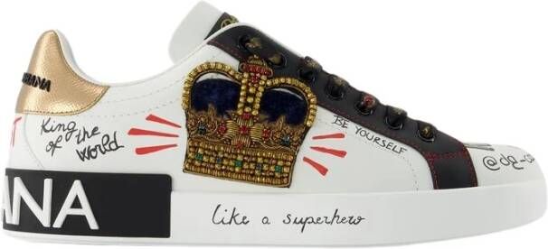 Dolce & Gabbana Portofino sneakers in printed nappa calfskin with patch Wit Heren