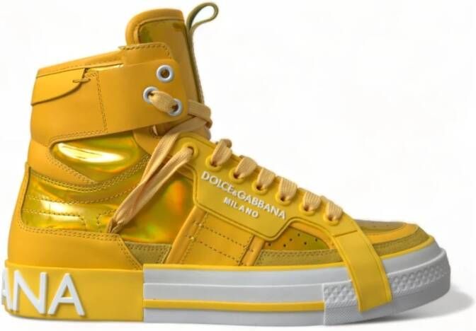 Dolce & Gabbana Hoge Leren Sneakers met Color-Block Design Yellow Dames