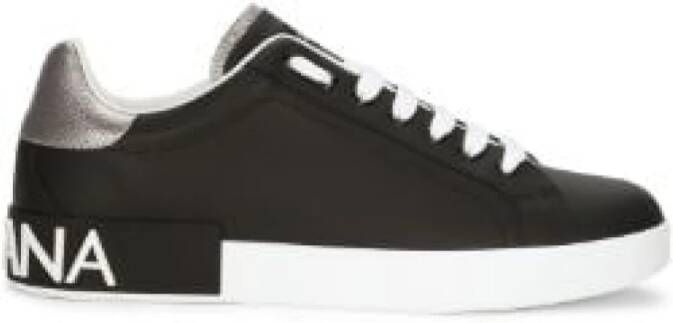 Dolce & Gabbana Portofino Leren Sneakers met Contrasterende Inzet Black Heren