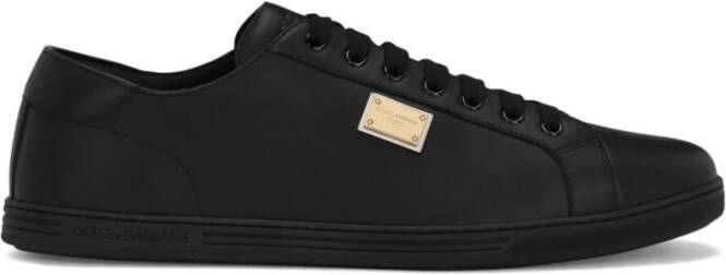 Dolce & Gabbana Zwarte platte schoenen met goudkleurig logo Black Heren