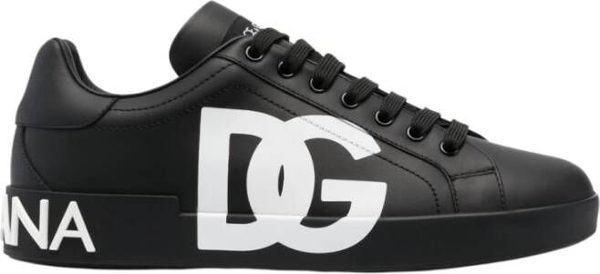 Dolce & Gabbana Zwarte Sneakers Ronde Neus Logo Print Black Heren