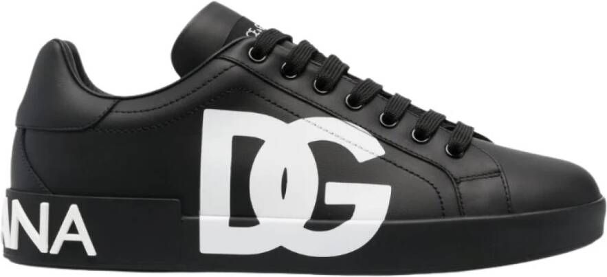 Dolce & Gabbana Zwarte Sneakers Ronde Neus Logo Print Black Heren