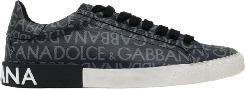 Dolce & Gabbana Donkergrijze en Lichtgrijze Portofino Sneakers Black Heren