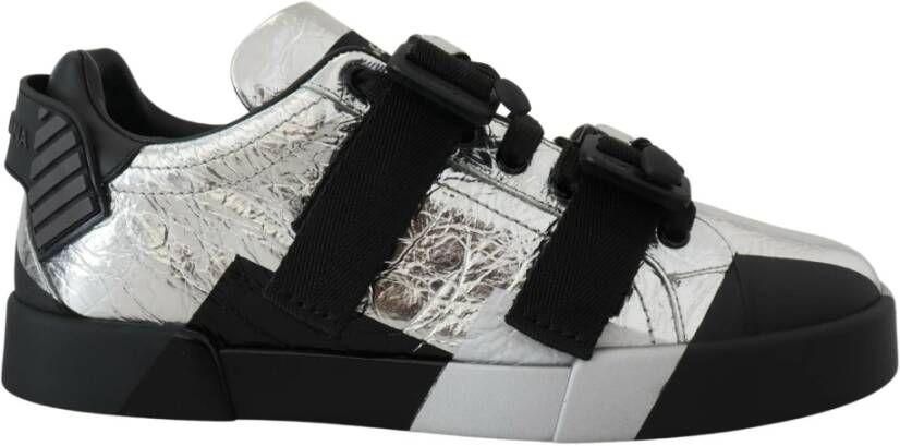 Dolce & Gabbana Zwarte Zilveren Leren Lage Sneakers Black Heren