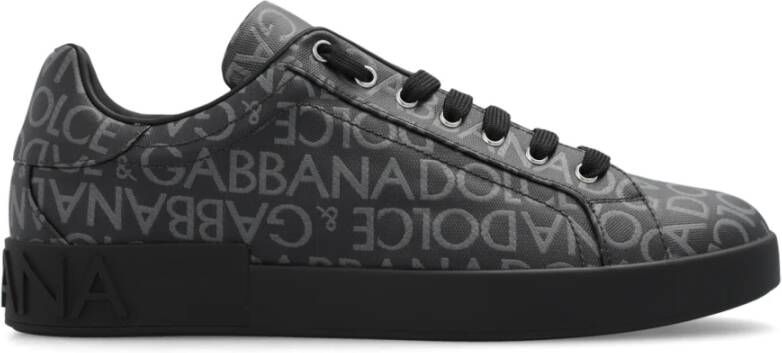 Dolce & Gabbana Zwarte Canvas Lage Sneakers met Logo Jacquard Black Heren