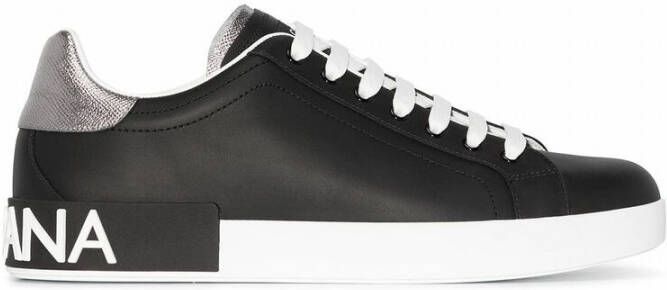 Dolce & Gabbana Portofino Leren Sneakers met Contrasterende Inzet Black Heren
