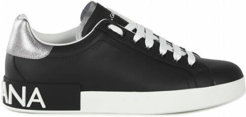 Dolce & Gabbana Portofino Leren Sneakers met Contrasterende Inzet Black Heren