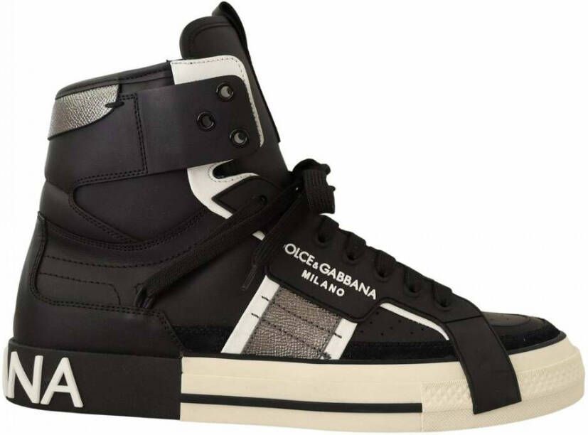 Dolce & Gabbana Zwarte Leren High Top Logo Sneakers