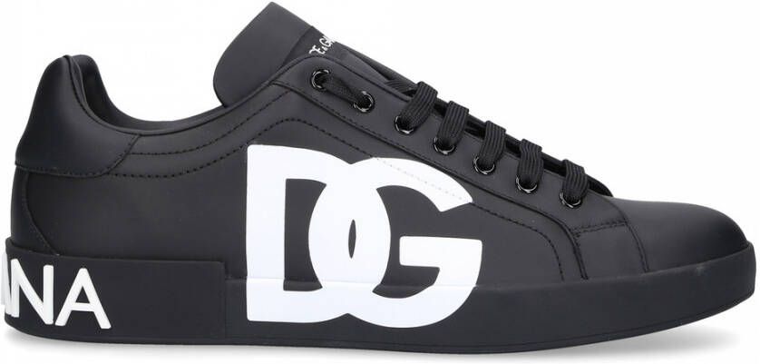 Dolce & Gabbana Zwarte Portofino Logo-Print Sneakers Black Heren